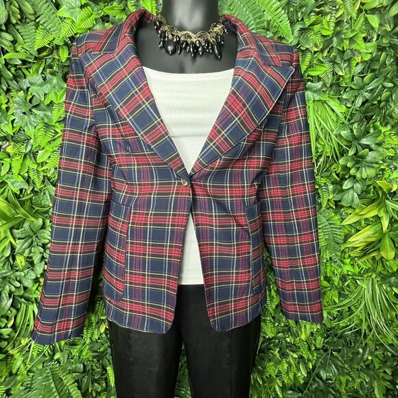 Autres‎ Filles Women Plus Size XL Red & Blue Plaid Blazer NWT Front Pockets - Picture 1 of 13